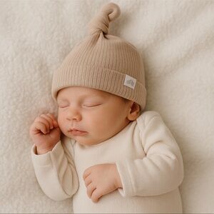 Baby Hat Bundle 0–6M Onesies & Just Born Cotton Beanies Neutral & Blue Lot 4